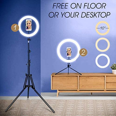 10 inch Ring Light with Tripod Stand, Table Stand Cell Phone Holder, USB Powered 3 Light Modes and 11 Brightness Levels for Makeup, YouTube, Tik Tok and Zoom Meeting Compatible with Most of Phones: Amazon.co.uk: Electronics